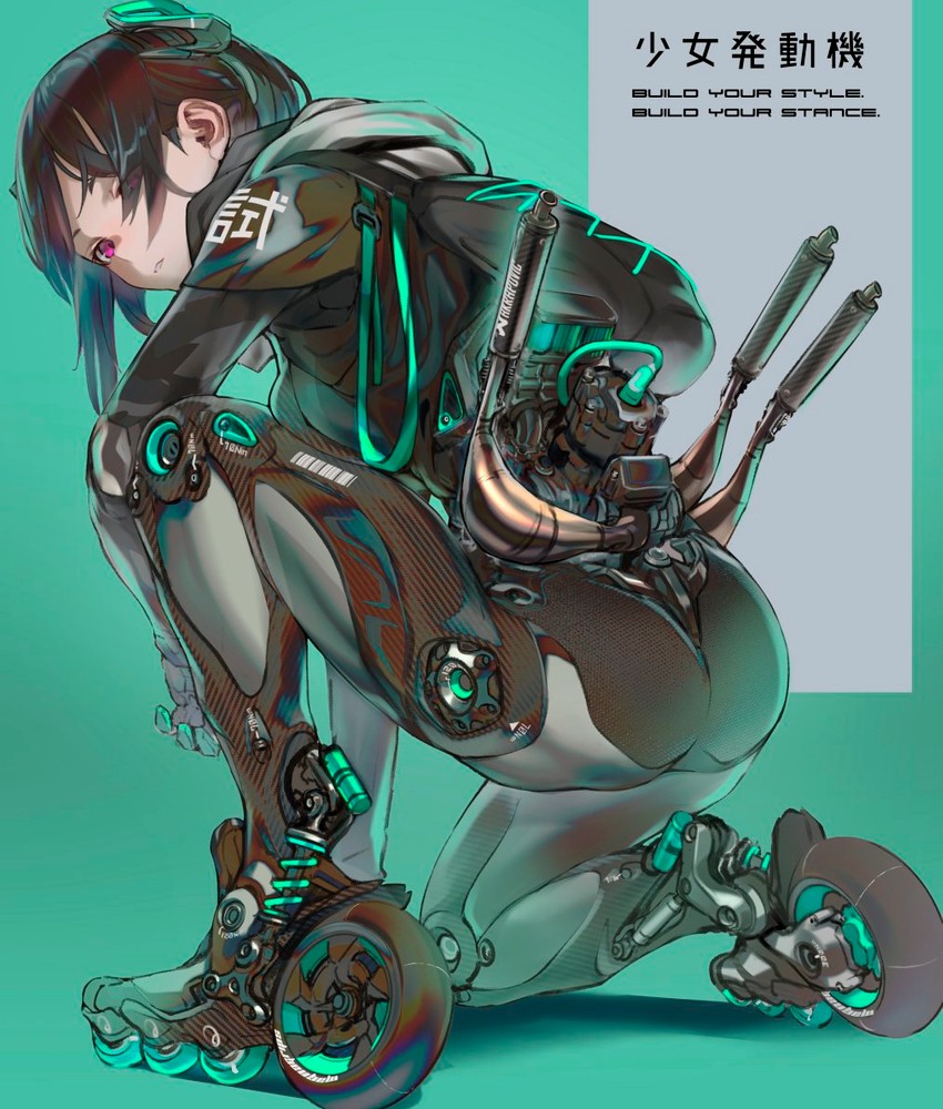 afukuro, Original Art of Cyborg Girl with Roller Feet