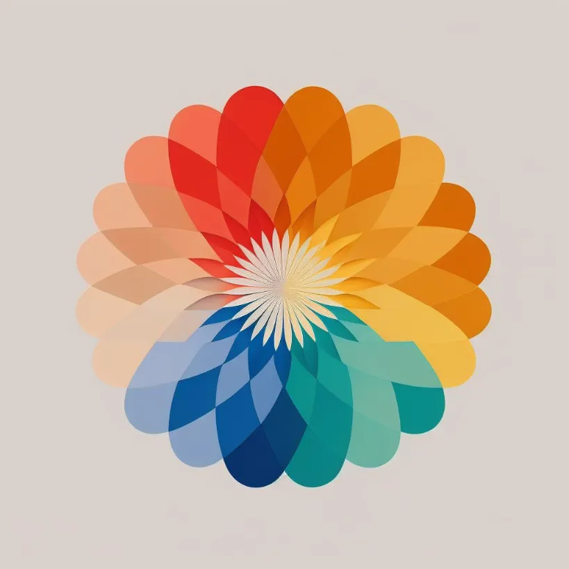 Generated geometric logo of radiating rainbow floral pattern.