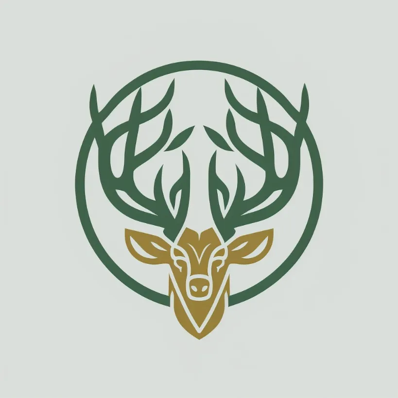 Midjourney generated logo of a deer with antlers, to demonstrate a prompt.