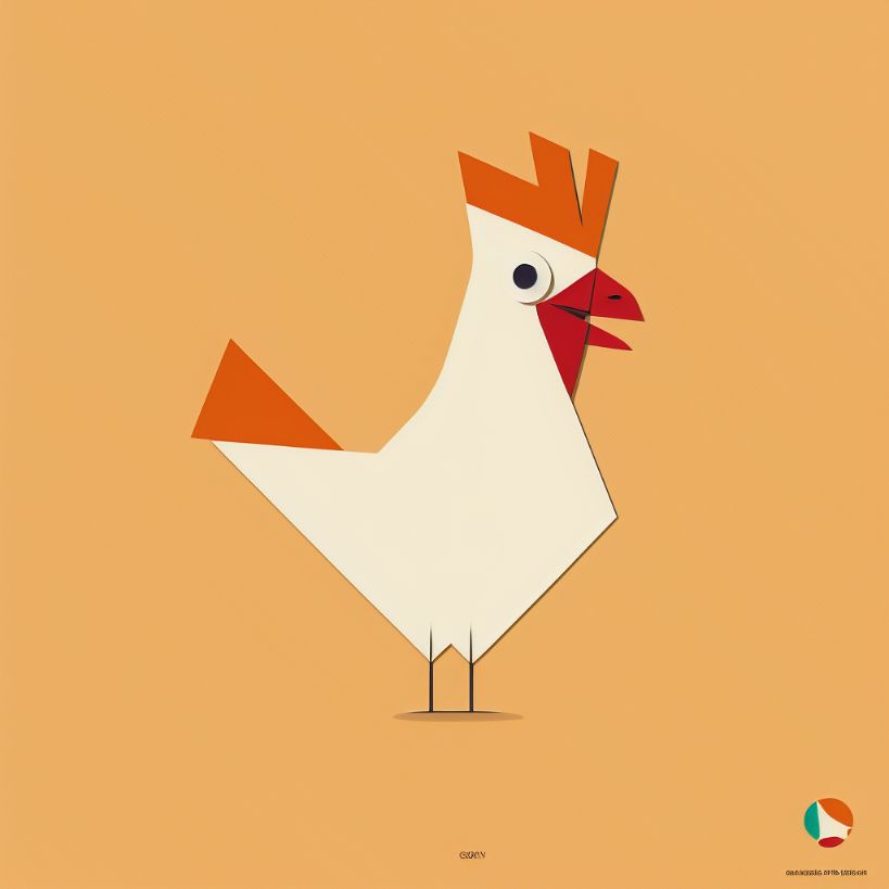 Midjourney generated logo of a chicken in the style of Pablo Picasso.