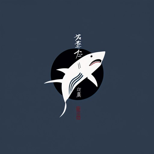 Logo of a shark, in a minimalist Japanese style.