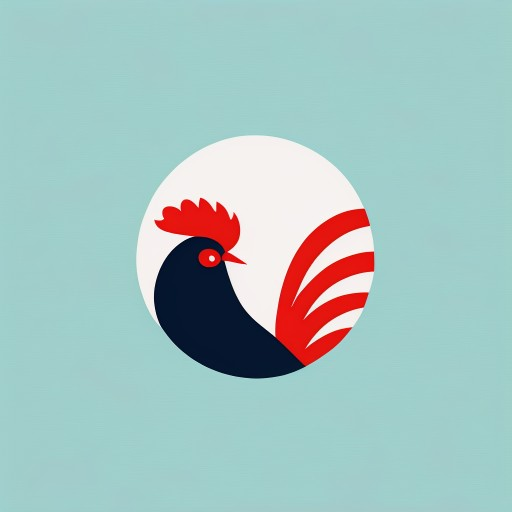 Logo of a rooster, in a minimalist Japanese style.