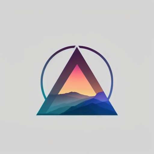 Generated logos of gradient colored mountains inside a triangle shape.