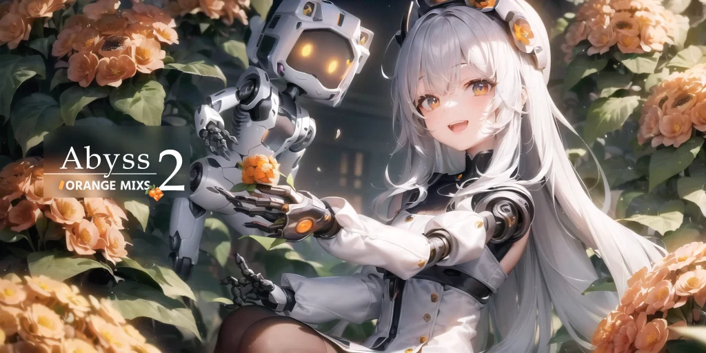 Premium AI Image  Black anime girl with white hair and orange flowers