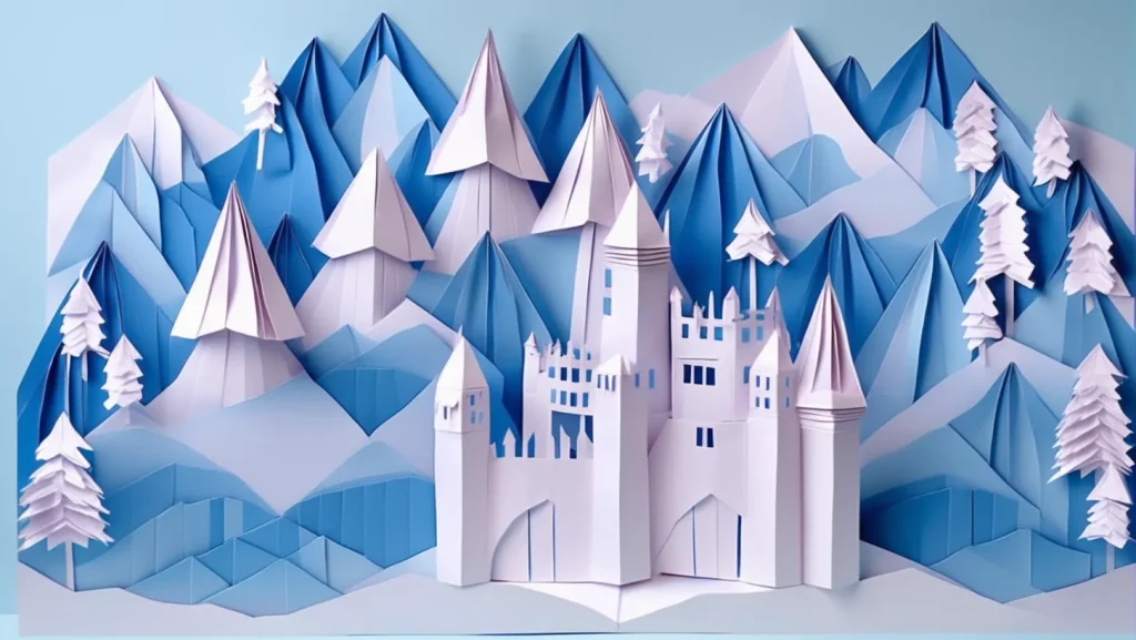 Example of origami prompt, showing papercraft of Winterfell from Game of Thrones.